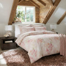 luxury lily floral printed quilt cover set in cozy attic bedroom with wooden walls
