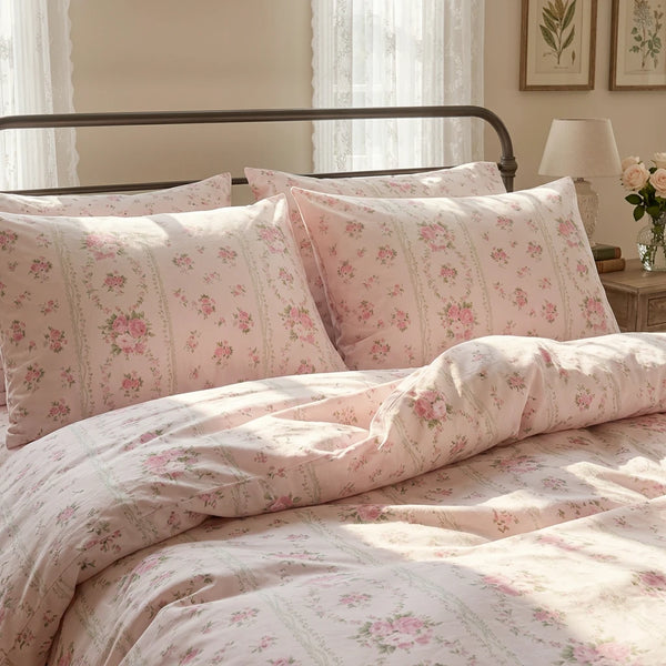 blush rose striped duvet cover set pink floral french country bedding