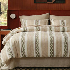 Front view of boho striped comforter set