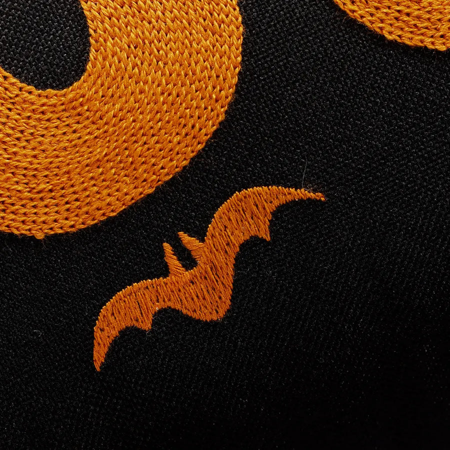 boo charm pillow cover black orange boo bat embroidery close up