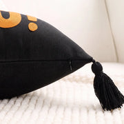 boo charm pillow cover black orange boo tassel zipper detail