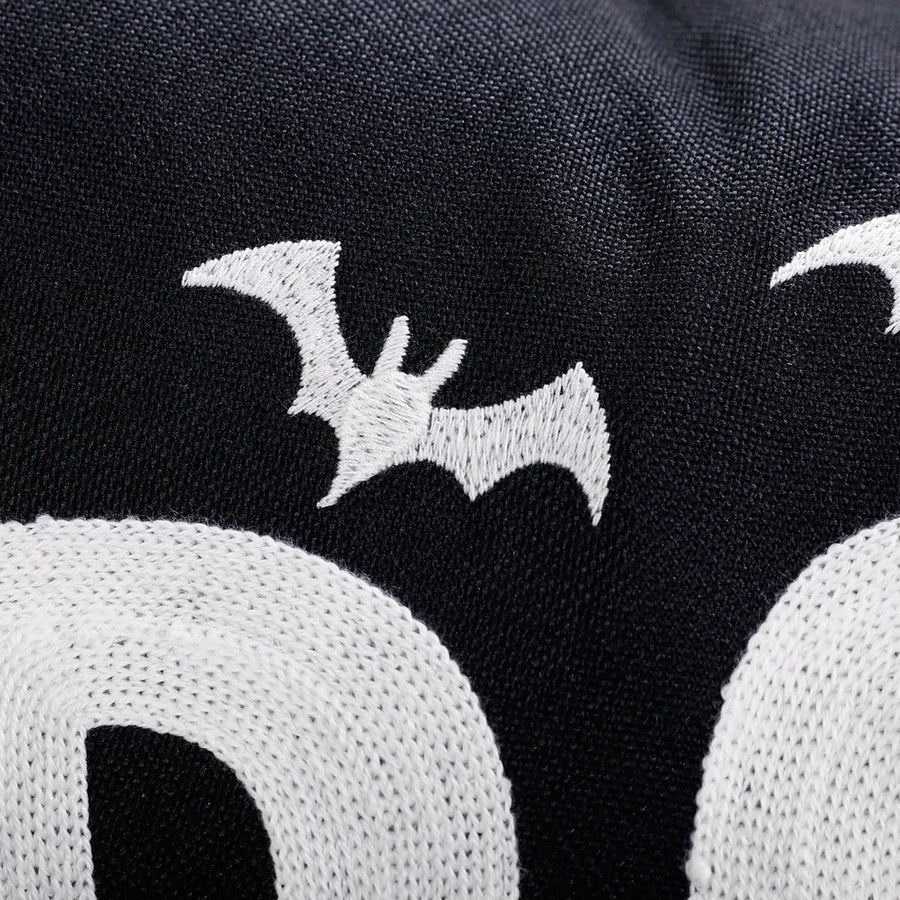 boo charm pillow cover black white boo bat embroidery close up