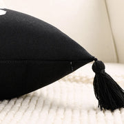 boo charm pillow cover black white boo tassel zipper detail