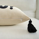 boo charm pillow cover ivory black boo zipper tassel detail