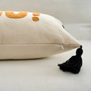 boo charm pillow cover ivory orange boo zipper black tassel detail