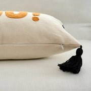 boo charm pillow cover ivory orange boo zipper black tassel detail