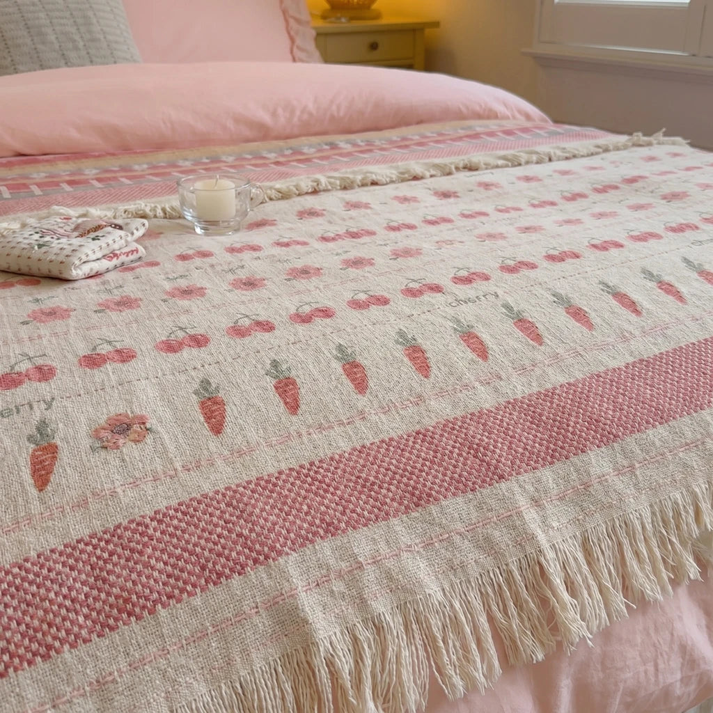 botanical berry pattern woven throw blanket drape