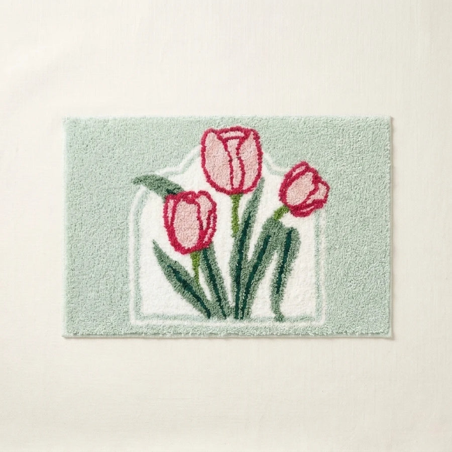 botanical bloom rug tulip window pink tulip bath mat