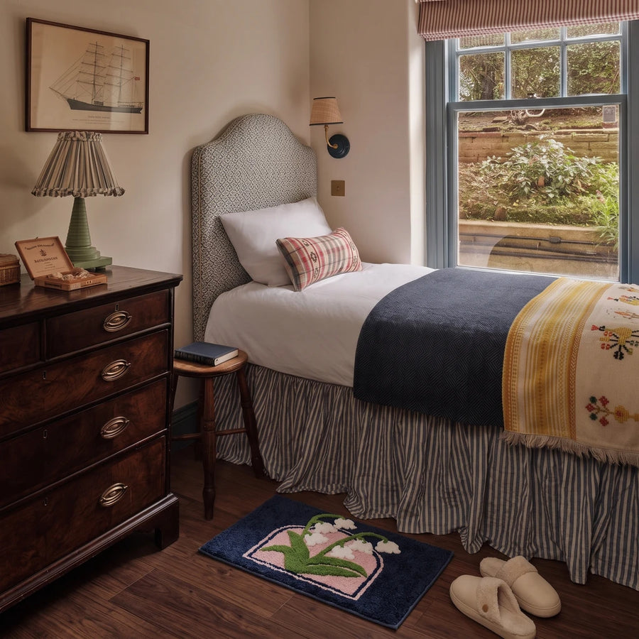 botanical bloom rug valley bell bedroom accent rug scene