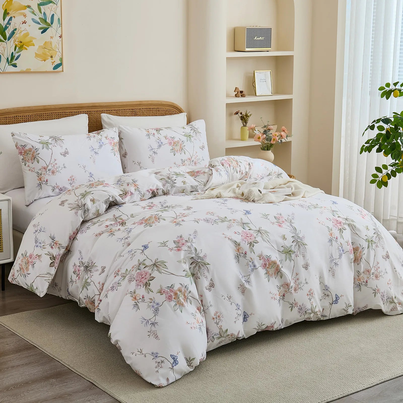 butterfly bedding in cozy room