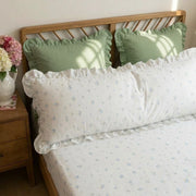 botanical floral long pillow sham with layered green ruffles