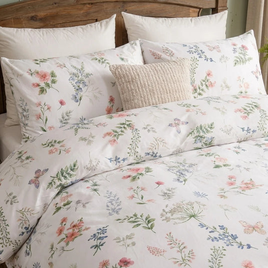 botanical flower and butterfly print pillowcases detail 100 cotton
