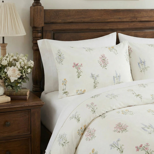 botanical illustration style pillowcase floral cotton bed linen