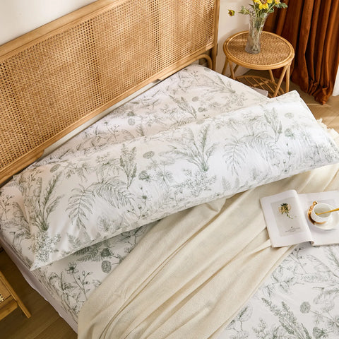 Botanical Line Cotton Long Pillowcase bedroom scene display