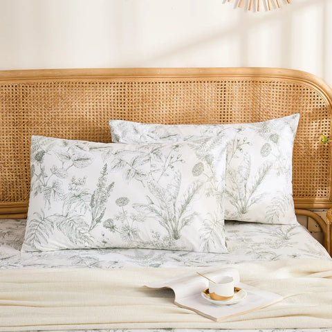 Botanical Sketch Cotton Pillowcases flat front display