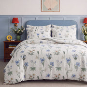 botanical whimsy floral duvet cover set cream blue wainscoting bedroom decor
