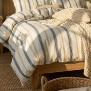 breathable cream stripe cotton duvet cover with raw edge trim