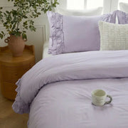breathable washed cotton ruffled bed linen soft texture detail