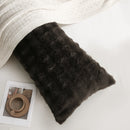 brown shaggy plush faux rabbit fur long pillow cover view