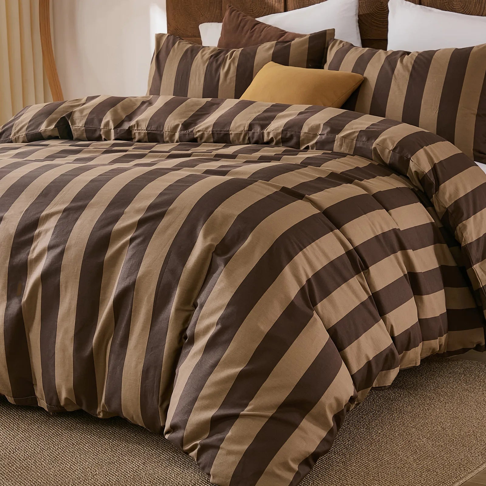brown stripe bedding sets