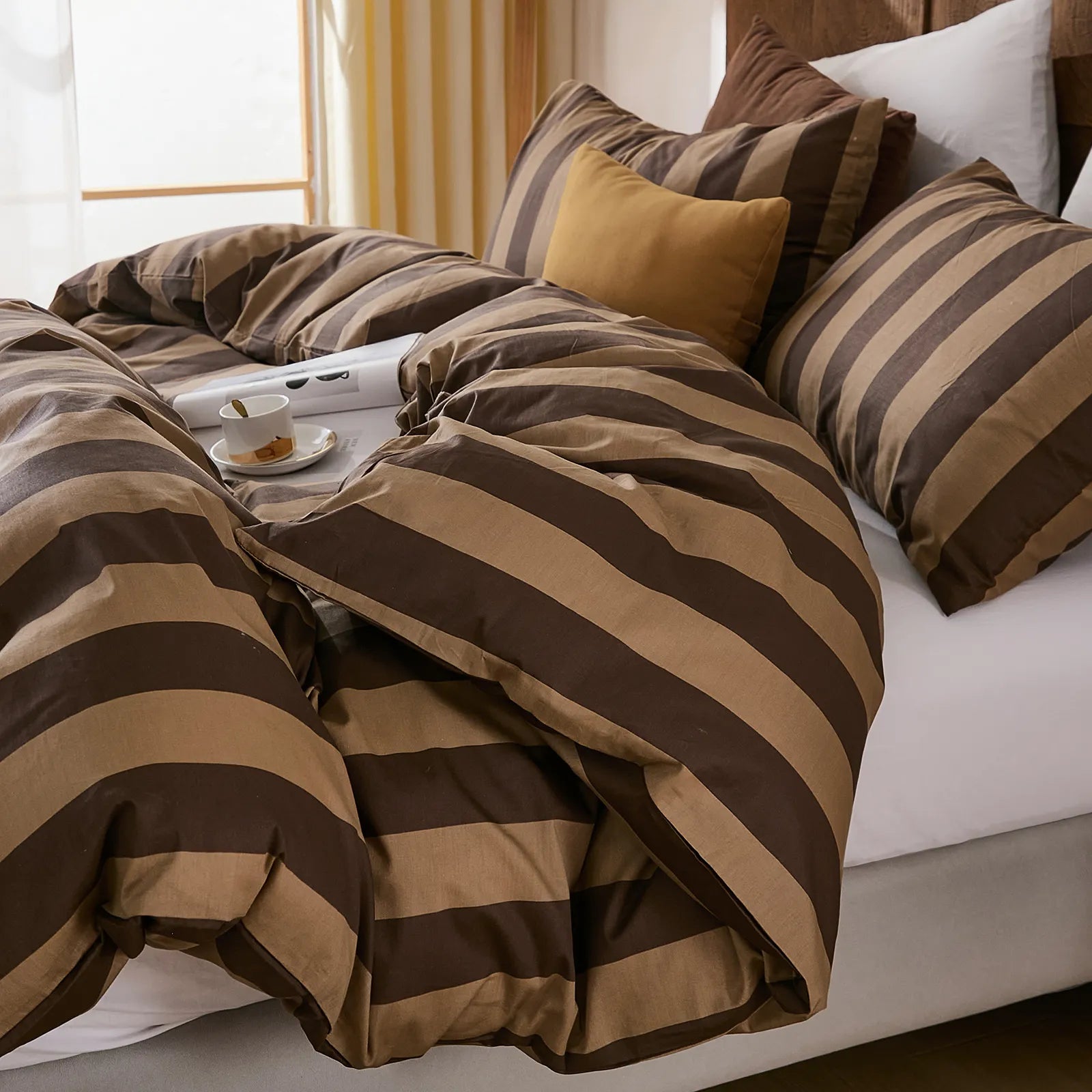 brown stripe bedding set king size