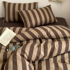cabana stripe brown 100 cotton duvet cover set with book and bottle