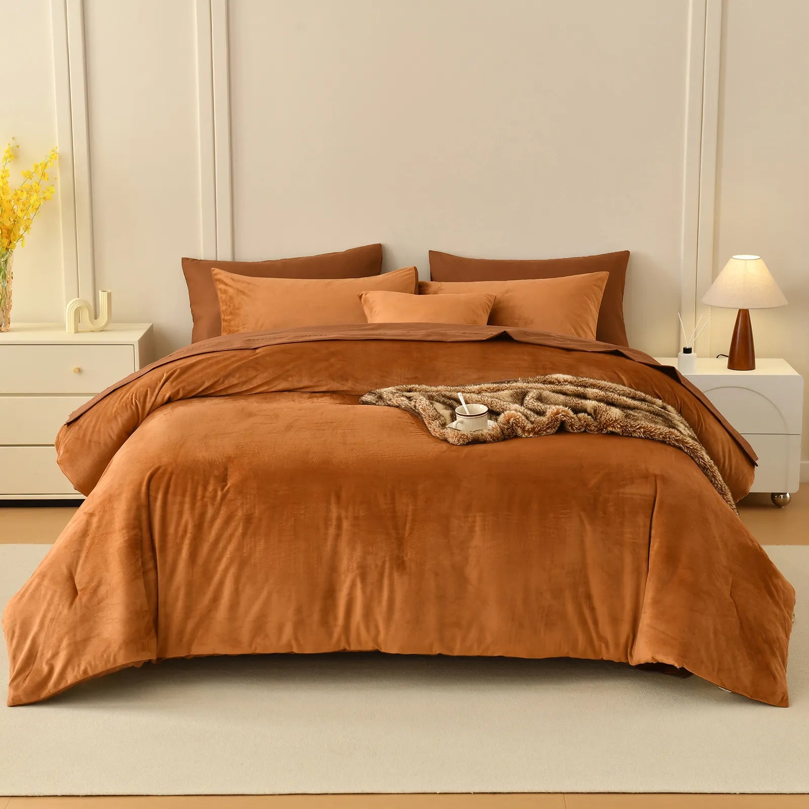 caramel velvet bedding set queen size
