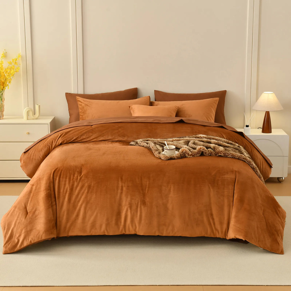 caramel velvet bedding set queen size
