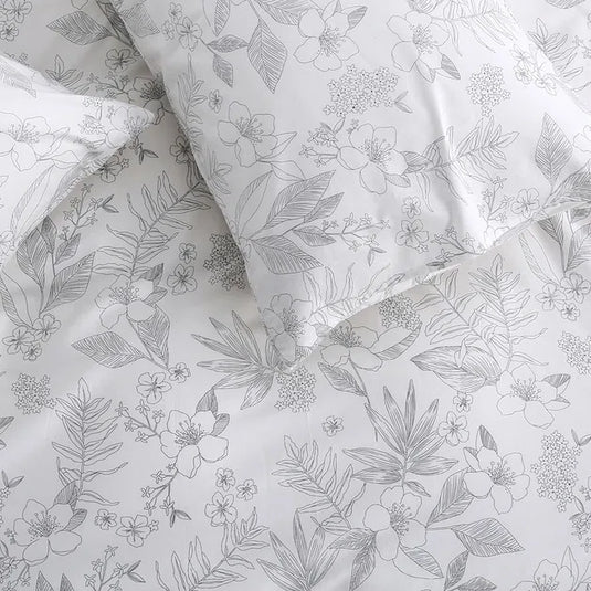 charcoal grey leaf print duvet cover modern bedroom decor