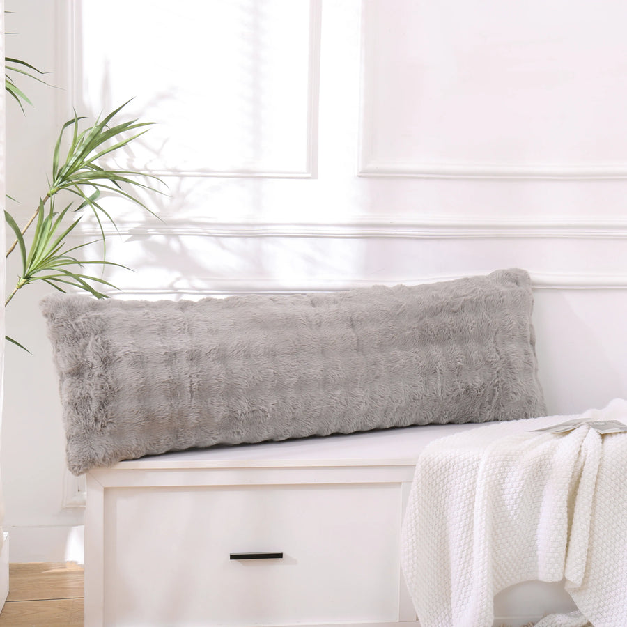 charcoal grey rabbit fur long pillow cover shaggy plush