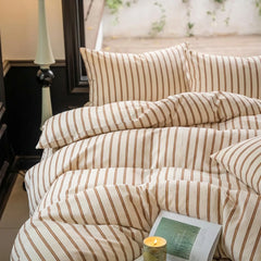 close up variegated stripe beige cotton fabric texture