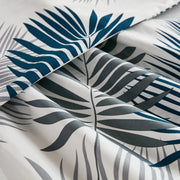 coastal navy charcoal palm fabric tropical flat lay