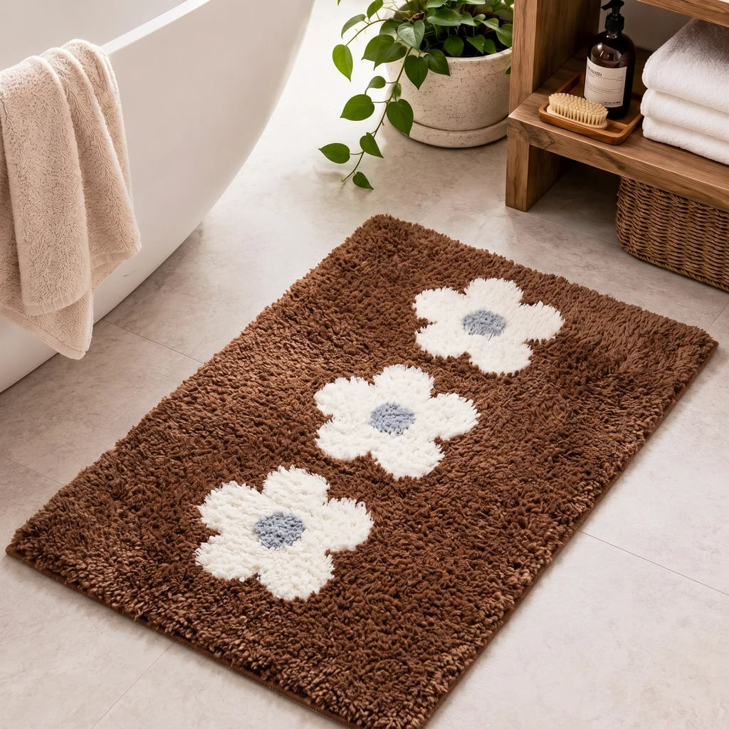 cocoa flower rug bathroom mat styling