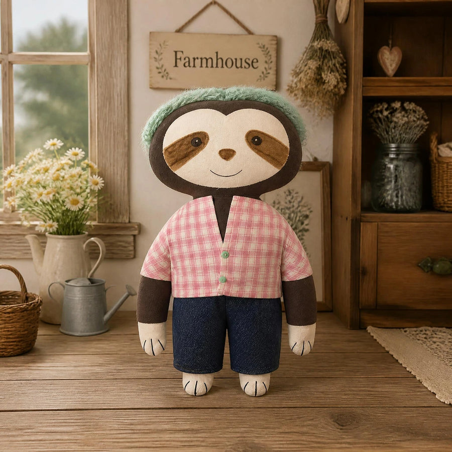 collectible heirloom sloth rag doll farmhouse aesthetic