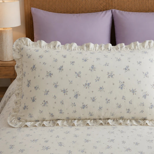 cornish wildflower printed ruffle pillowcase look
