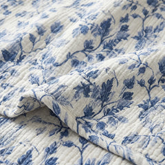 cottagecore embroidered cotton blanket indigo drape