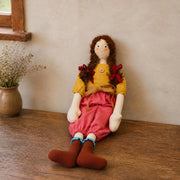 cottagecore rag doll brown pigtails mustard blouse