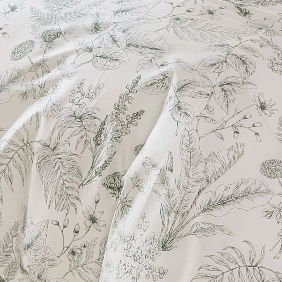 cottagecore serene sage botanical duvet cover set sage sketch