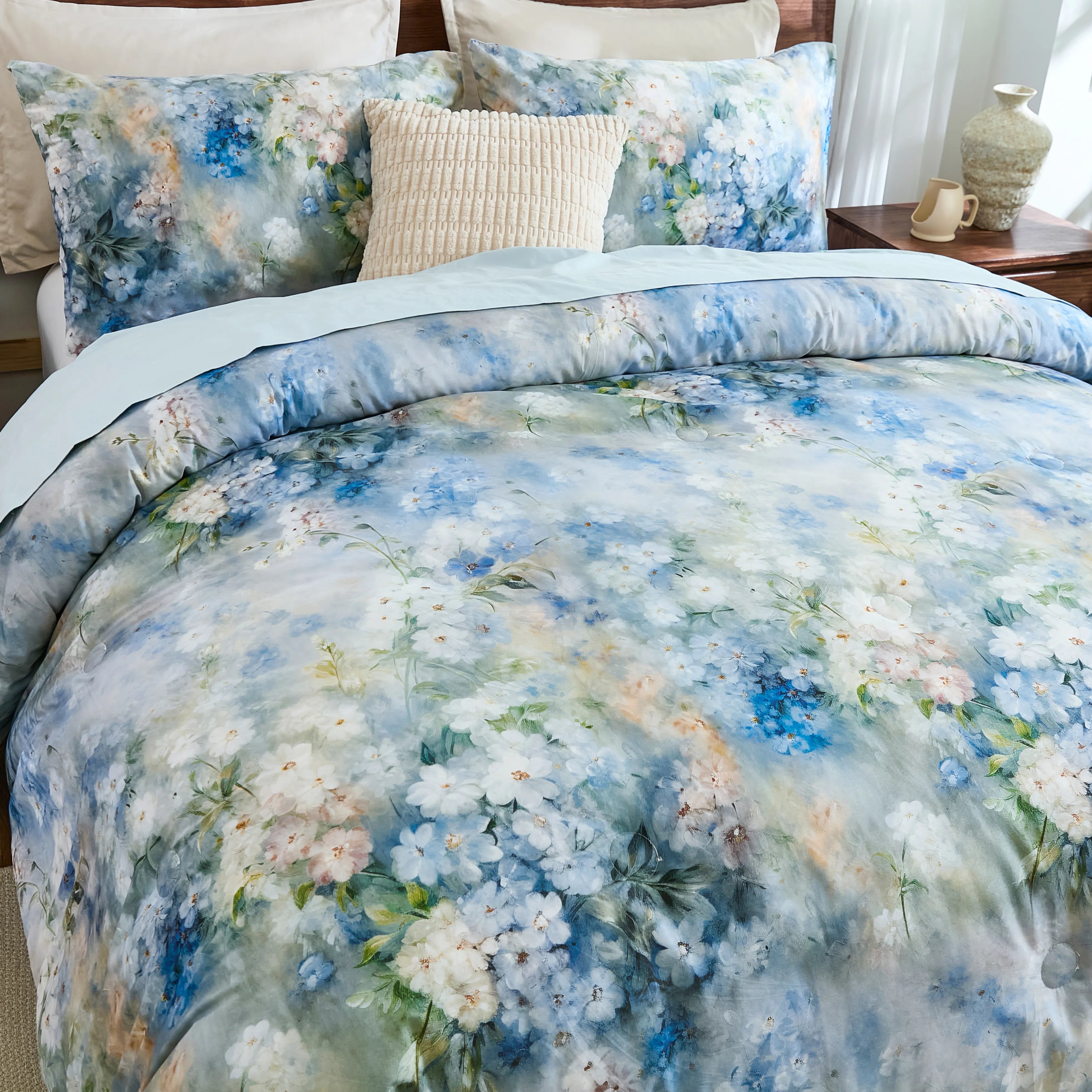 cotton blue flower bedding set king