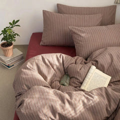 cotton striped duvet cover set pinstripe brown relaxed bedroom decoration