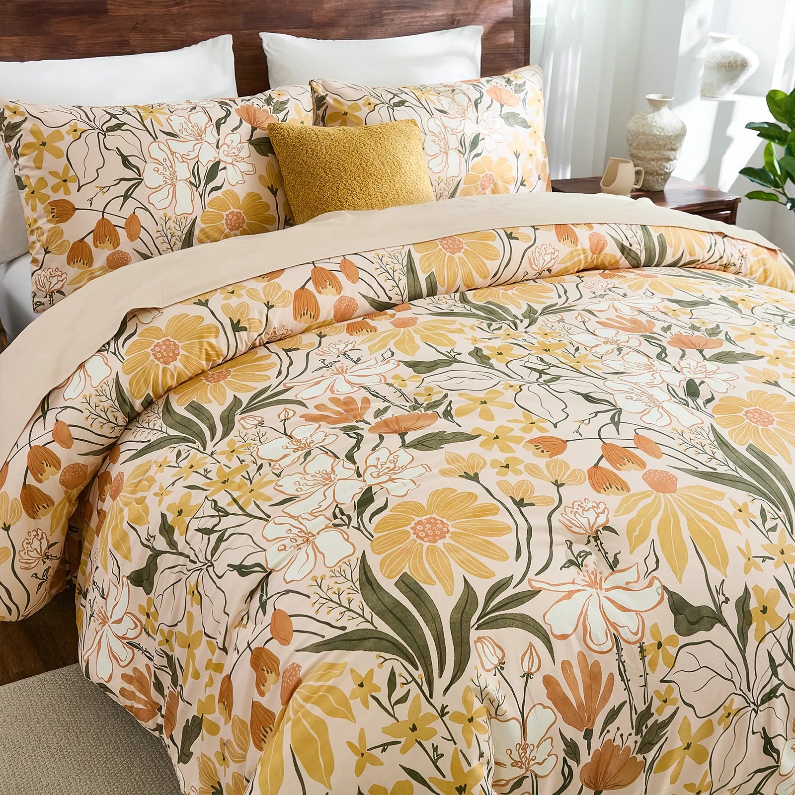 cotton yellow flower bedding set