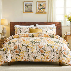 cotton yellow flower comforter set