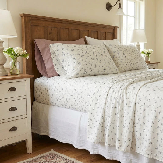country breeze ditsy floral sheet set blue flower bedding