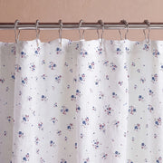 country breeze ditsy floral shower curtain white blue metal rings taupe wall