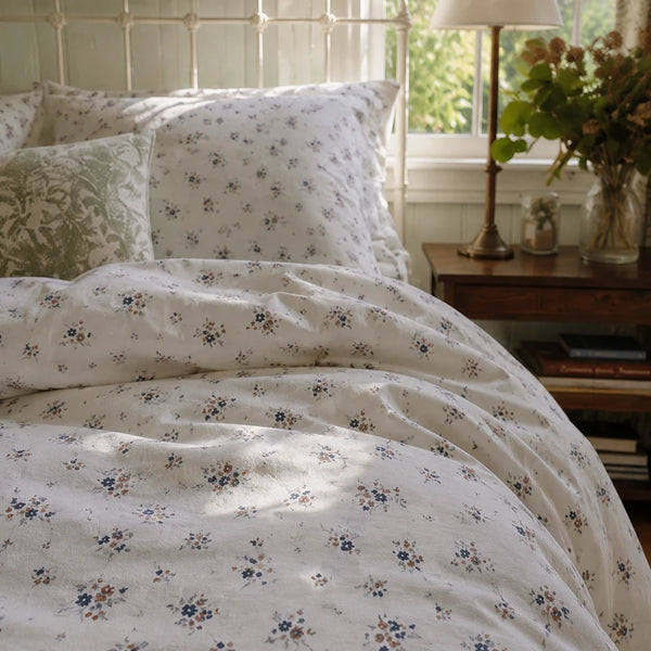 country breeze floral bedding warm sunlight lifestyle detail