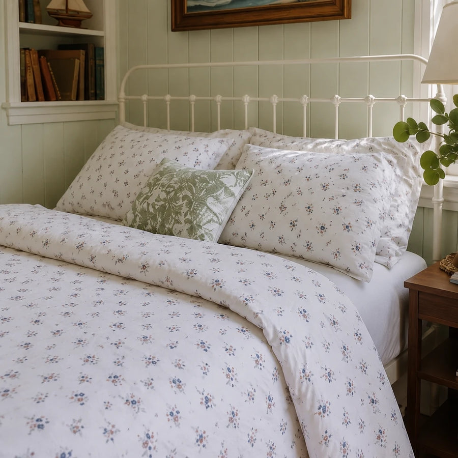 country breeze floral duvet set cream blue muted tones