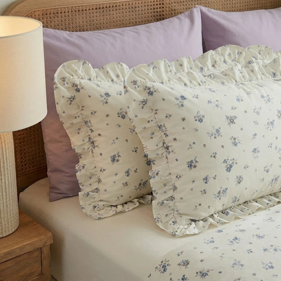 cozy aesthetic cornish wildflower meadow layered bed pillows