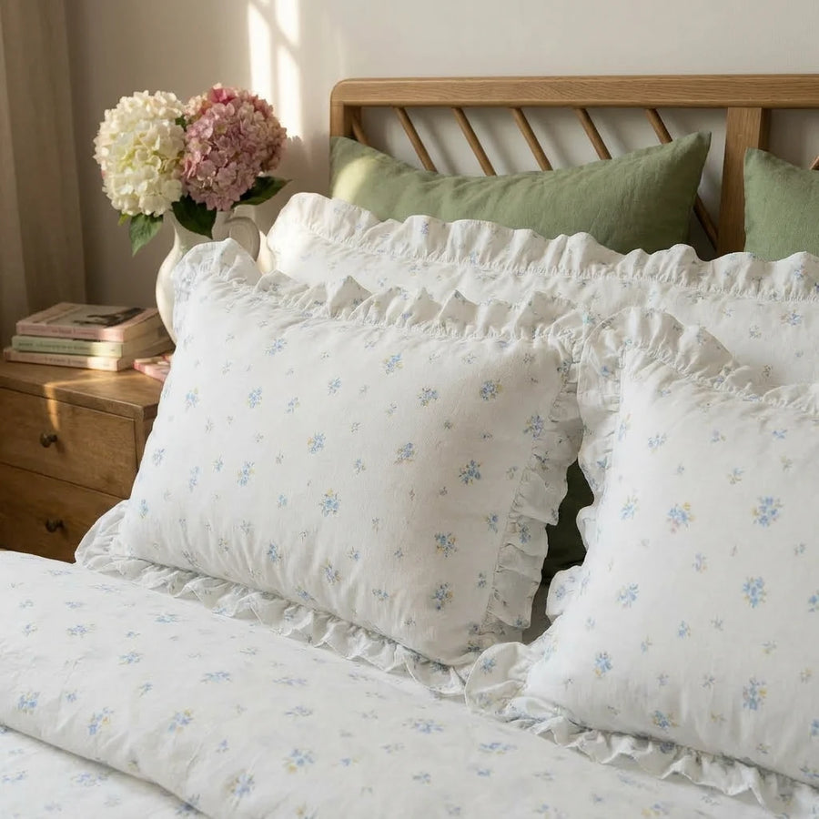 cozy aesthetic wildflower meadow layered pillows sunlight