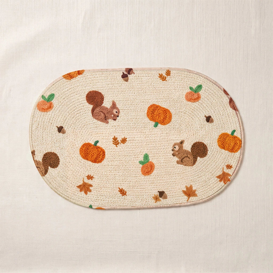 cozy pumpkin days rug squirrel and pumpkin braided accent rug