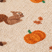 cozy pumpkin days rug squirrel and pumpkin embroidered texture detail